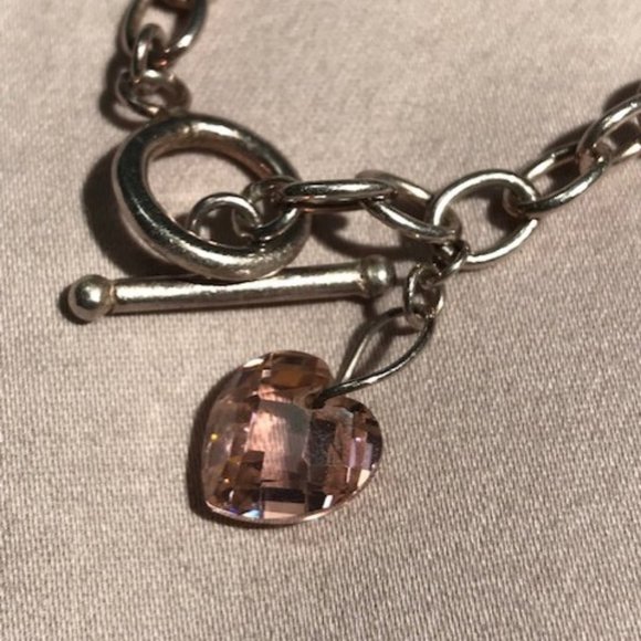 🌸Host Pick🌸 925 Sterling Silver Toggle Bracelet with Pink Crystal Heart - Picture 5 of 6